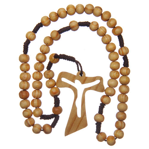 Round olive wood rosary 7mm with tau cross 4