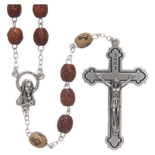 Round olive wood rosary 7mm with tau cross 5