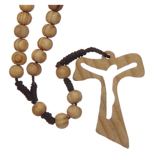 Round olive wood rosary 7mm with tau cross 9