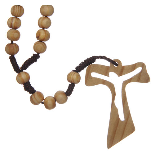Round olive wood rosary 7mm with tau cross 10