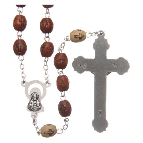Rosary in natural wood with engraving and metal setting, 6 mm beads 2