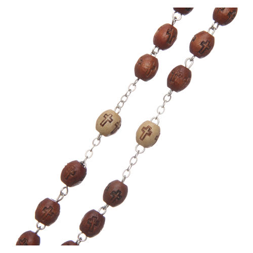 Rosary in natural wood with engraving and metal setting, 6 mm beads 3