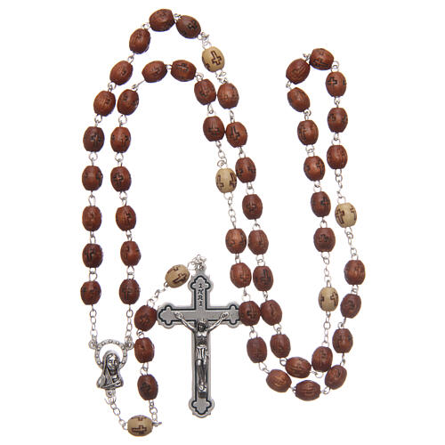 Natural wood rosary with engraving 6 mm metal links 4