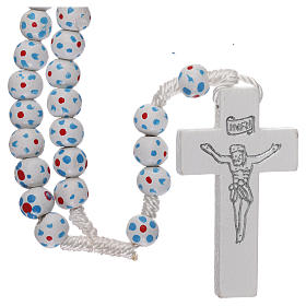 Rosari legno: Rosario legno fiore legatura corda diametro mm 7 bianco