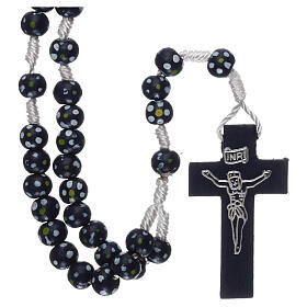 Blue wood rosary, rope and 7 mm beads