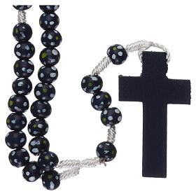Wood rosary flower blue beads 7 mm and cord