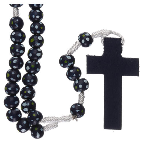 Wood rosary flower blue beads 7 mm and cord 2