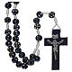Wood rosary flower blue beads 7 mm and cord s1