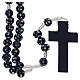 Wood rosary flower blue beads 7 mm and cord s2