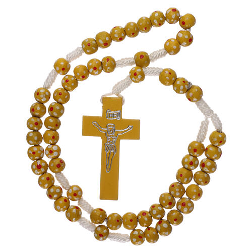 Wood rosary flower yellow beads 7 mm and cord 4