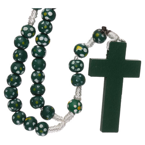Green wood rosary, rope and 7 mm beads 2