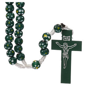 Rosari legno: Rosario legno fiore legatura corda diametro mm 7 verde