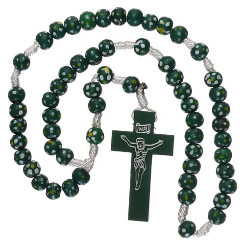 Wood rosary flower green beads 7 mm and cord 4