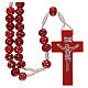 Red wood rosary, rope and 7 mm beads s1