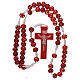 Wood rosary flower red beads 7 mm and cord s4