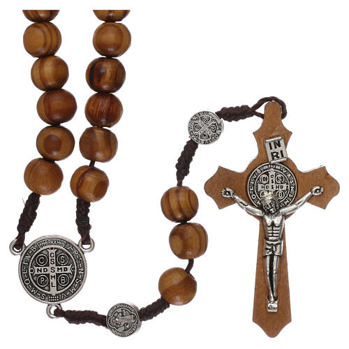 Olivewood rosary with medals and 9 mm beads 1