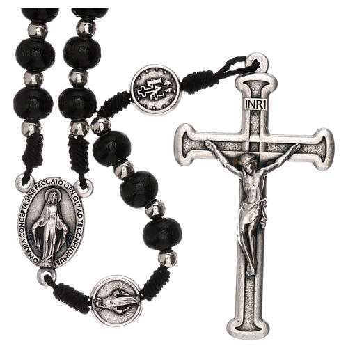 Miraculous Medal rosary, black wood 4 mm, snap hook 1