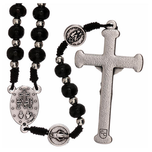 Miraculous Medal rosary, black wood 4 mm, snap hook 2