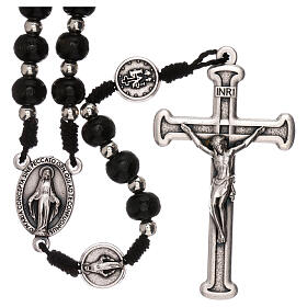 Miraculous Medal rosary black wood lobster clasp 4 mm