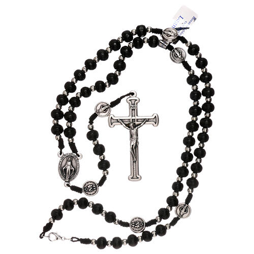 Miraculous Medal rosary black wood lobster clasp 4 mm 4