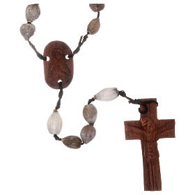 Rosenkranz mit Perle aus Hiobsträne und einem Kreuz aus Holz