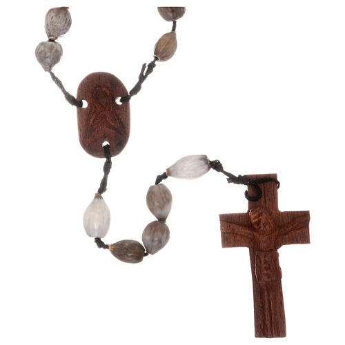 Rosenkranz mit Perle aus Hiobsträne und einem Kreuz aus Holz 1