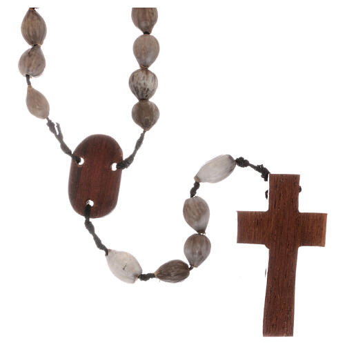 Rosenkranz mit Perle aus Hiobsträne und einem Kreuz aus Holz 2