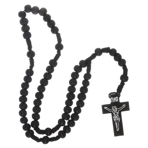 Wooden rosary with silver engraving on a black cross with 7 mm beads 4