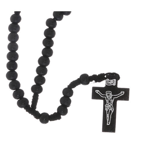 Rosario incisión plateada con cruz negro 7 mm 1