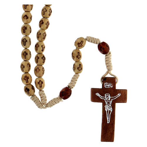 Wooden Rosary with soutage cord beige beads 7x5 mm 1