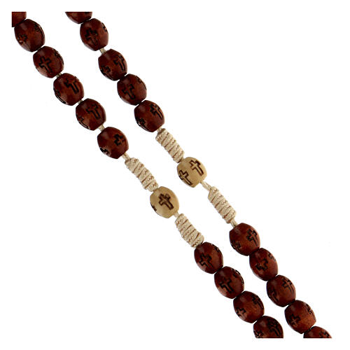 Rosary in beige soutage rope with oval wooden beads 7x5 mm 3