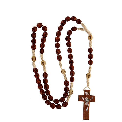 Rosary in beige soutage rope with oval wooden beads 7x5 mm 4