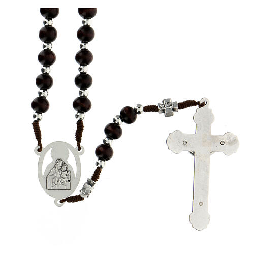 Rosary in rope with round brown wood beads 6x5 mm 2