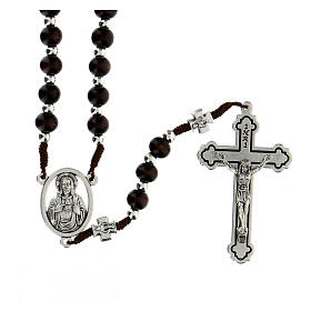 Rope rosary with wooden brown beads 6x5 mm