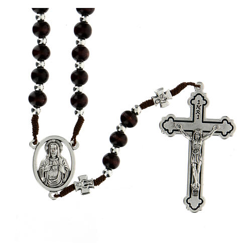 Rope rosary with wooden brown beads 6x5 mm 1