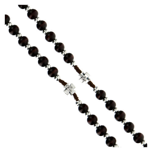 Rope rosary with wooden brown beads 6x5 mm 3