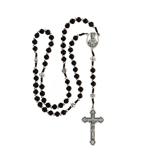 Rope rosary with wooden brown beads 6x5 mm 4