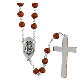 Rosary with dark brown beads in 6 mm round wood and wooden cross