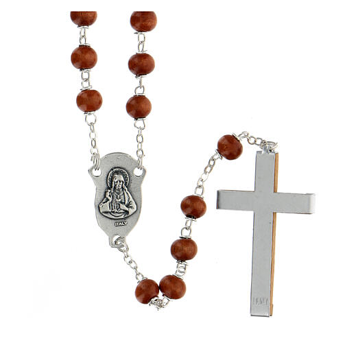Rosary with dark brown beads in 6 mm round wood and wooden cross 2