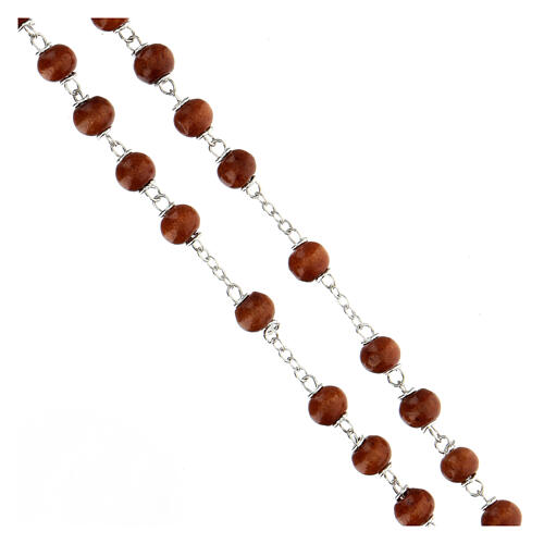 Rosary with dark brown beads in 6 mm round wood and wooden cross 3