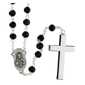 Rosenkranz mit schwarzen Perlen und Motiv von Jesus, 6 mm