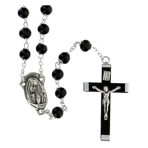 Rosenkranz mit schwarzen Perlen und Motiv von Jesus, 6 mm 1