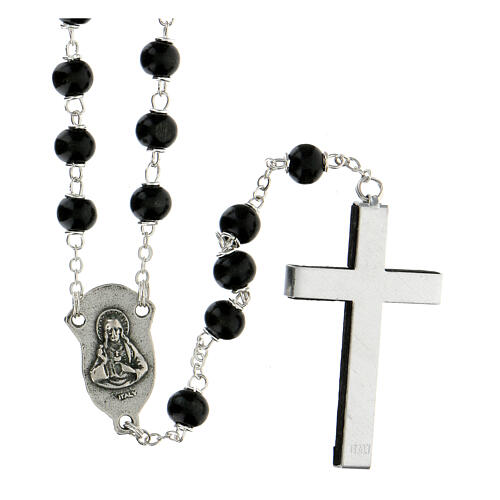 Rosenkranz mit schwarzen Perlen und Motiv von Jesus, 6 mm 2