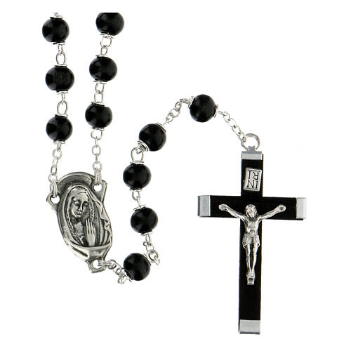 Rosary with beads in black wood 6mm with Christ in zamak. 1