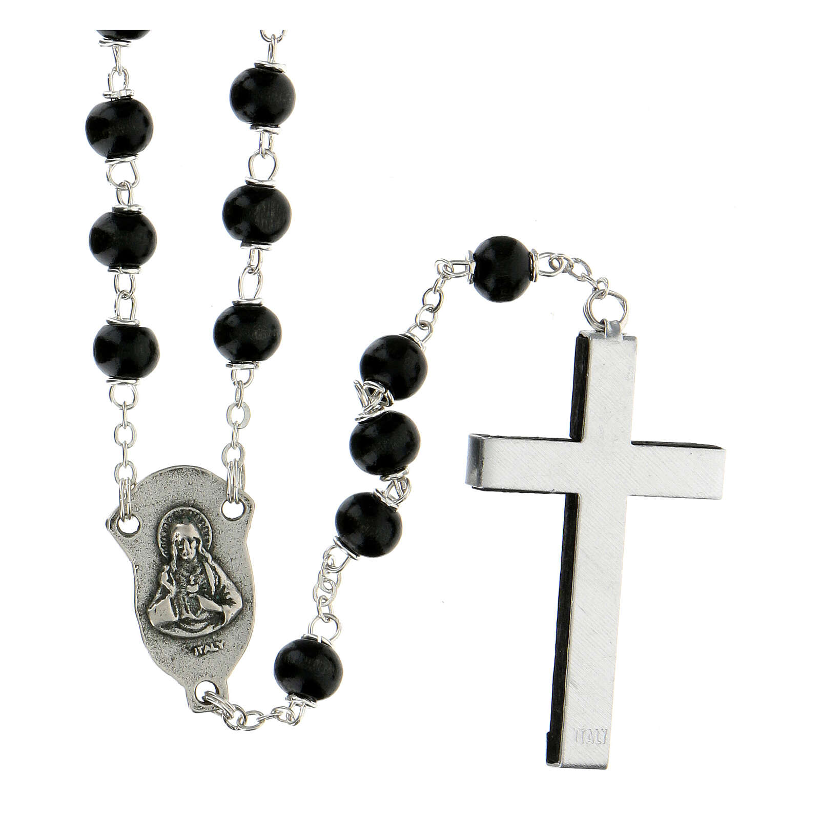 Chapelet Saint Joseph En Métal Et Bois D'olivier - 19 Cm De Circonférence - Médaille Sainte Famille - Fabriqué En Italie
