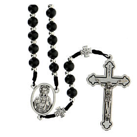 Rosary in rope with 6 mm round wood beads and zamak cross