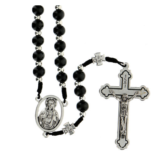 Rosary in rope with 6 mm round wood beads and zamak cross 1