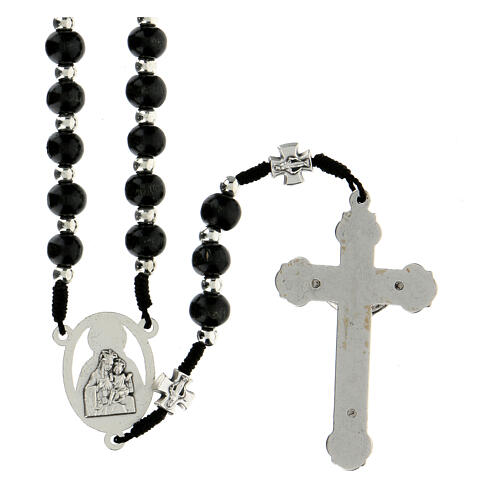 Rope rosary with round wooden beads 6 mm zamak cross 2