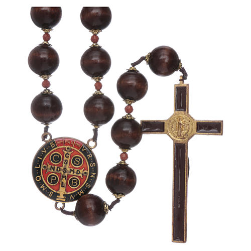 Saint Benedict hanging rosary with wooden grains 20 mm 2
