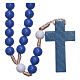 Rosenkranz mit blauen Kunststoffperlen und weißen Paterperlen 7,5 mm, auf Kunstseidenkordel s2